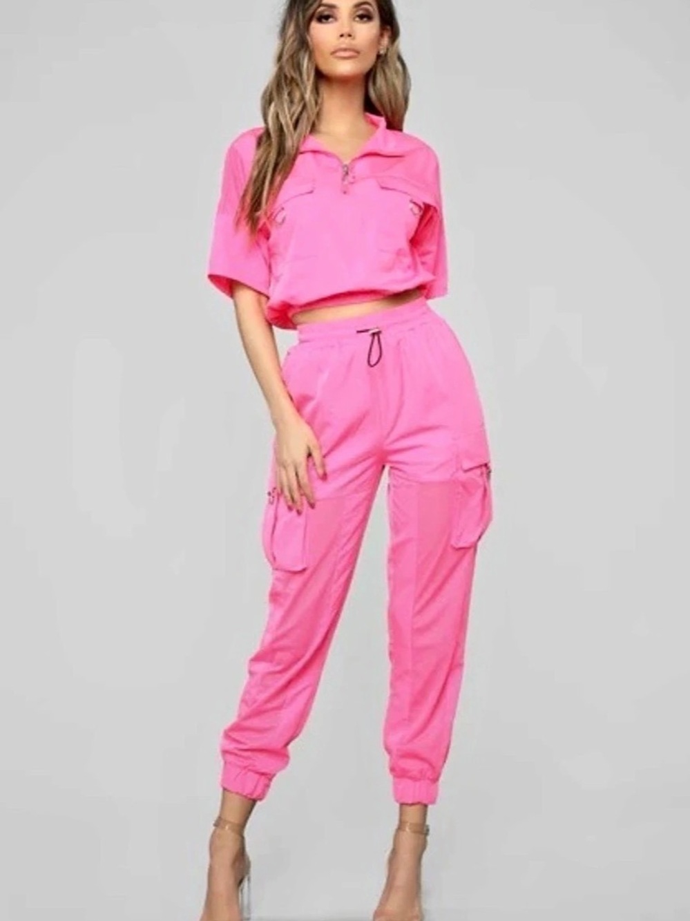Fashion Nova Pink Cargo Jumpsuit Medium Like New